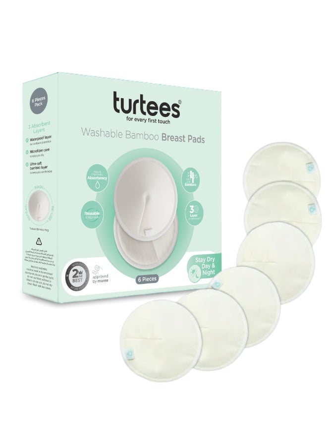 ترتيس فوط رضاعة قابلة للغسل من تورتيز، 6 قطع - فوط ثدي من الخيزران قابلة لإعادة الاستخدام للأمهات المرضعات، فسكوز الخيزران فائق النعومة، مانعة للتسرب وعالية الامتصاص، فوط رضاعة صديقة للبيئة مع حقيبة غسيل - TTS720 - Image 1